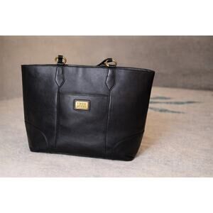 Frye & Co Black Leather Tote Bag | Large Shoulder Bag | Brass Hardware